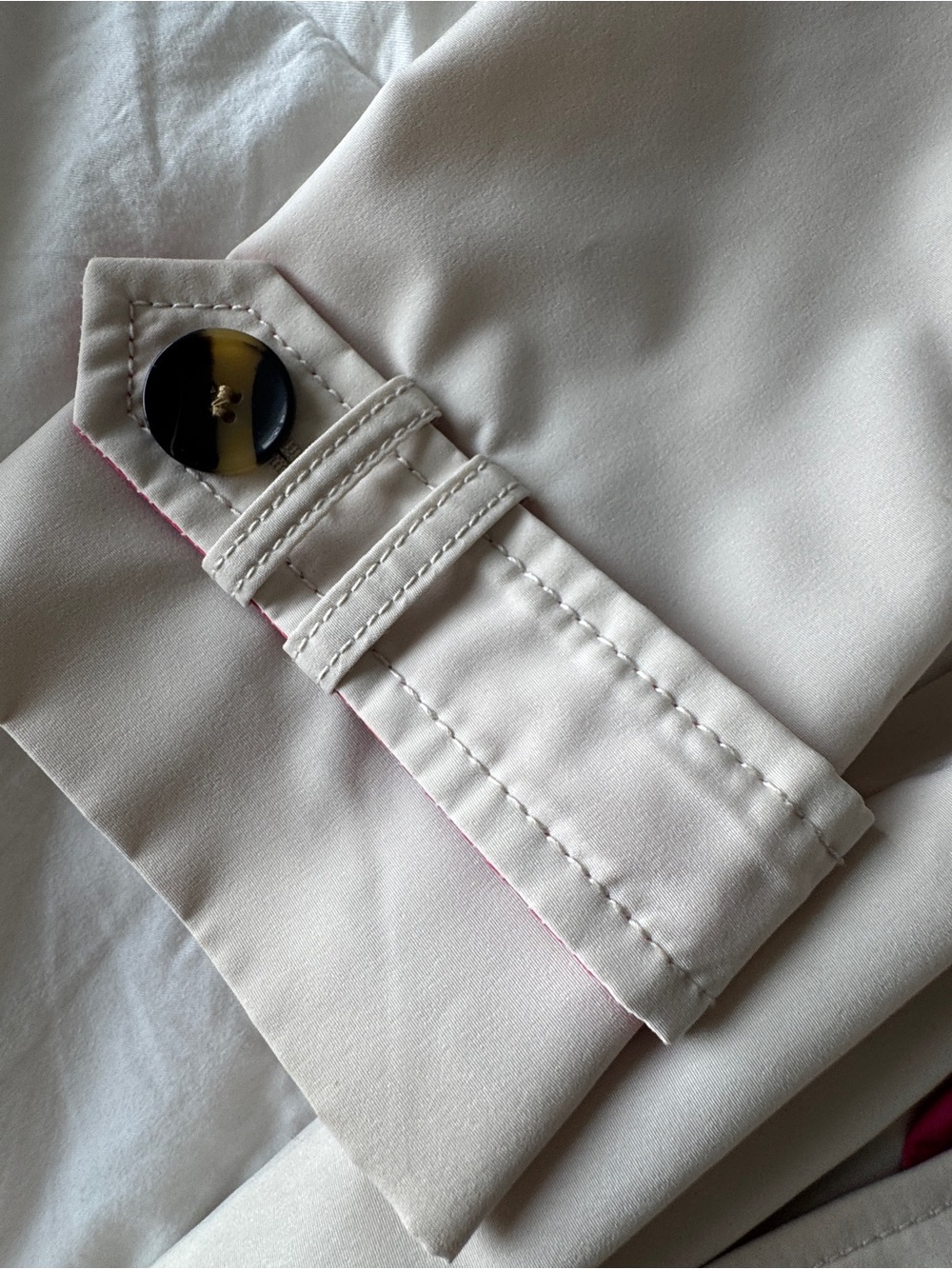 Esprit Y2K Beige Hot Pink Trim Belted Double Breasted Trench Coat Small - Picture 7 of 14